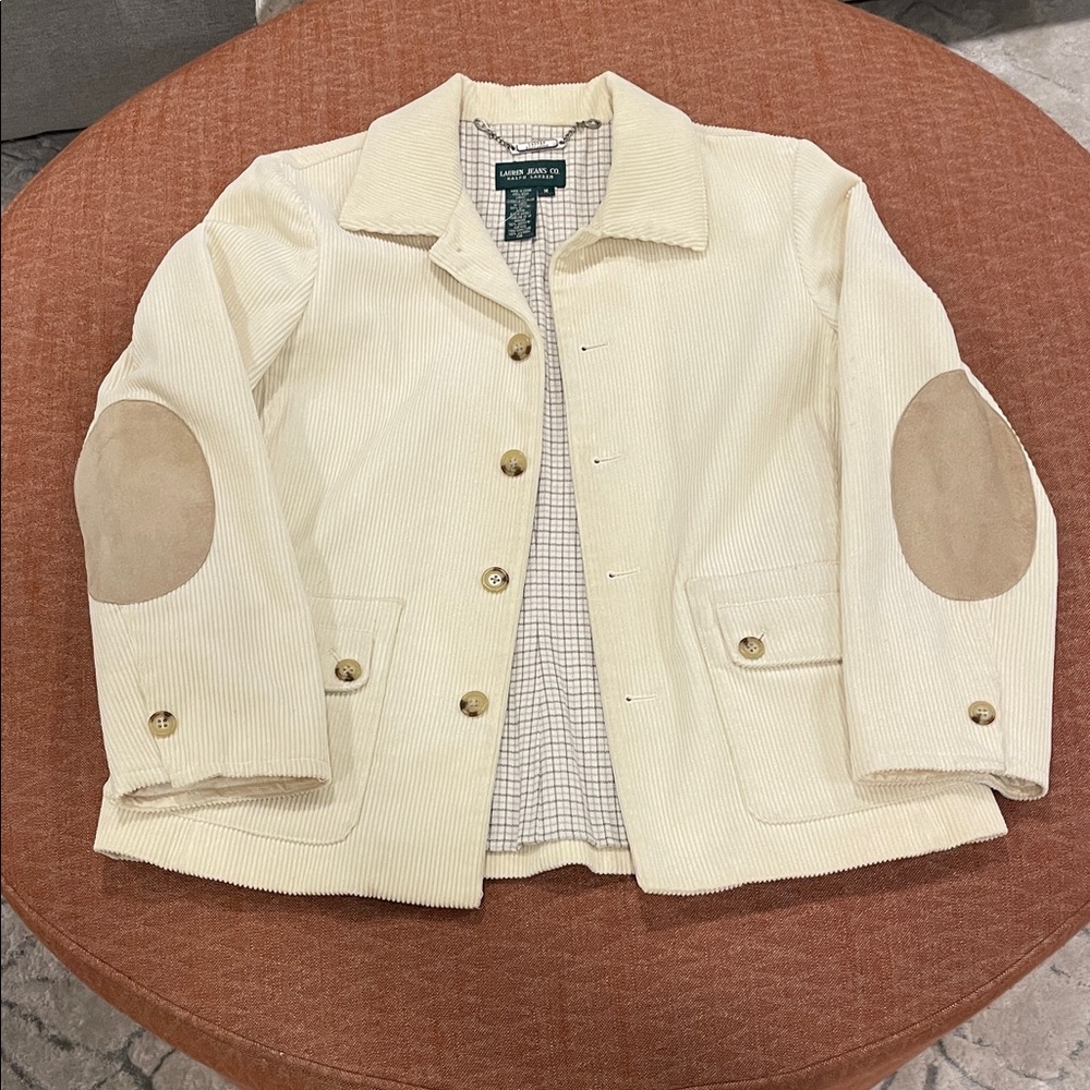 Lauren Ralph Lauren Cream Corduroy Jacket with Brown Elbow Patches